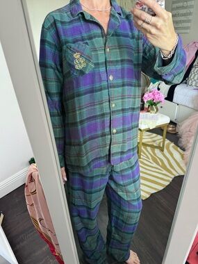 Lauren Ralph Lauren Plaid Pajama Set Crown Crest Flannel M